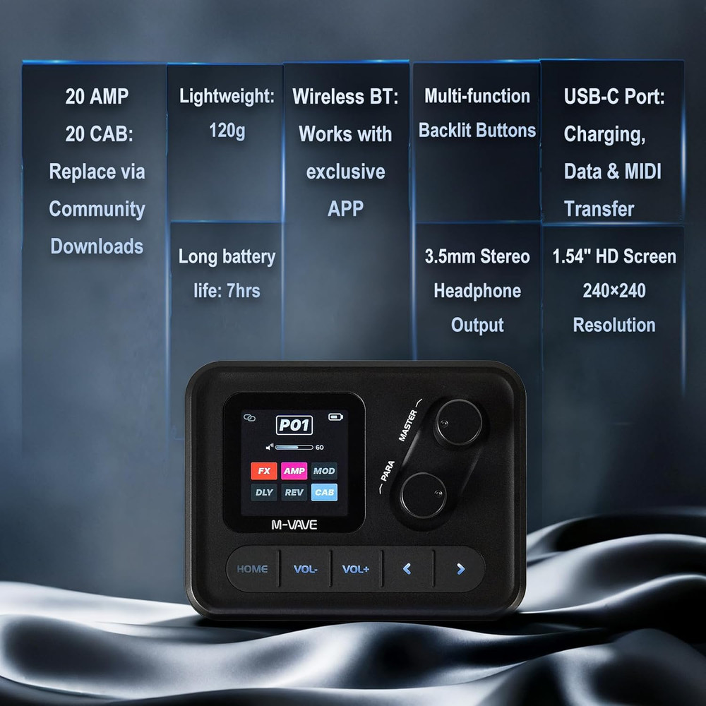 Digital Guitar Effects Processor, Multi-Effect Pedal with App Control, LCD Displ