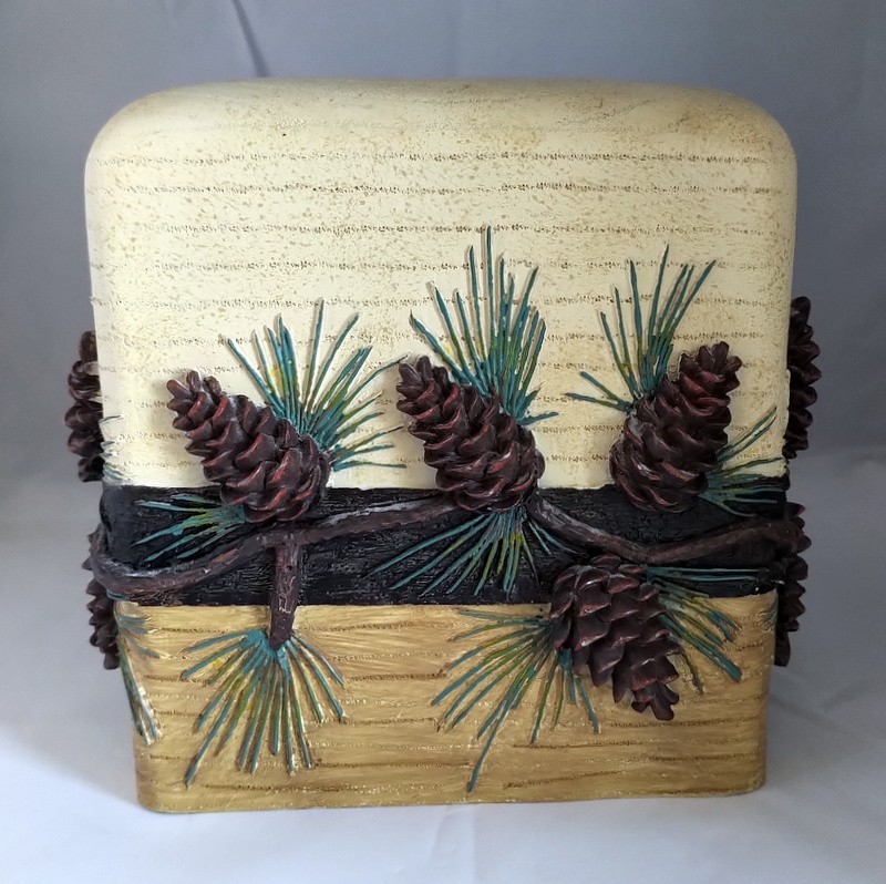 Hand Painted Pinecone Tissue Box & Toothbrush Holder (Stephen Lyman, 1990)