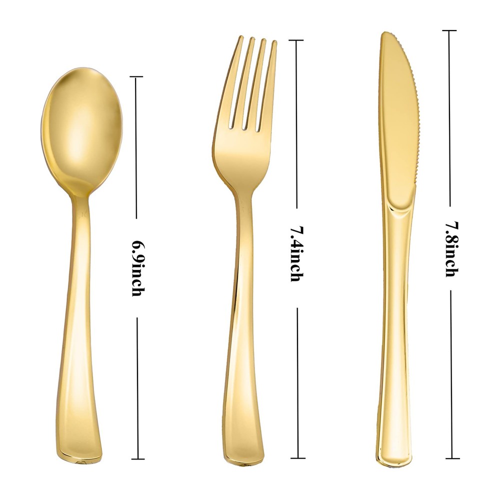 60PCS Gold Plastic Silverware Gold Plastic Cutlery Set Disposable Flatware D...