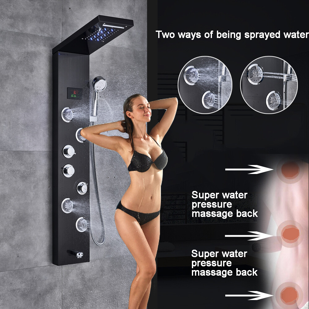 Shower Panel Tower System LED Rain&Waterfall Massage Jet Sprayer Stainless Steel