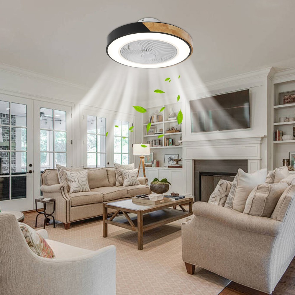 22'' Modern Ceiling Fan with Remote Dimmable LED Light Flush Mount Chandelier