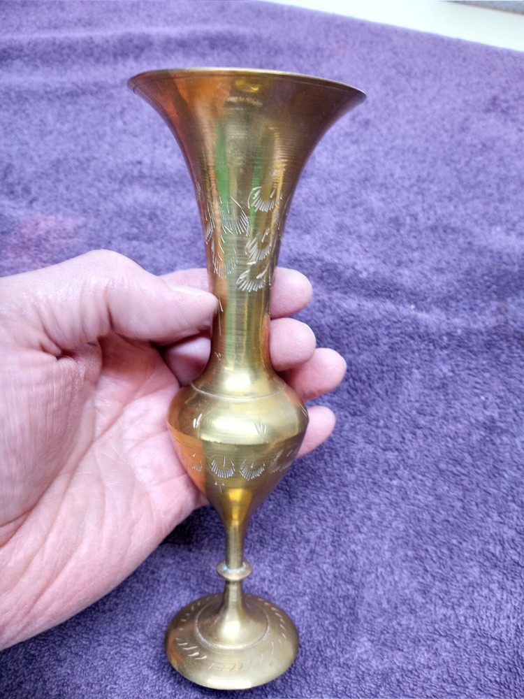 Vtg 8" BRASS VASE MADE in INDIA
