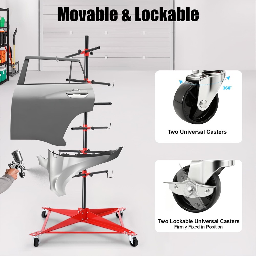 Automotive Panel Tree Paint Stand Heavy Duty 6 Adjustable Hooks 330 lbs