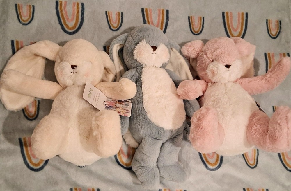 Floppy Nibble Bunny – Pink, Blue, and White