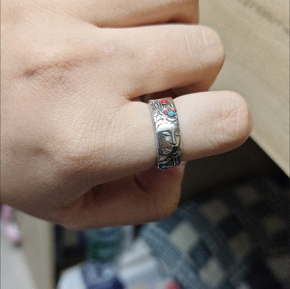 Buddha In Heart Silver Plated Adjustable Ring Handcrafted Blessing