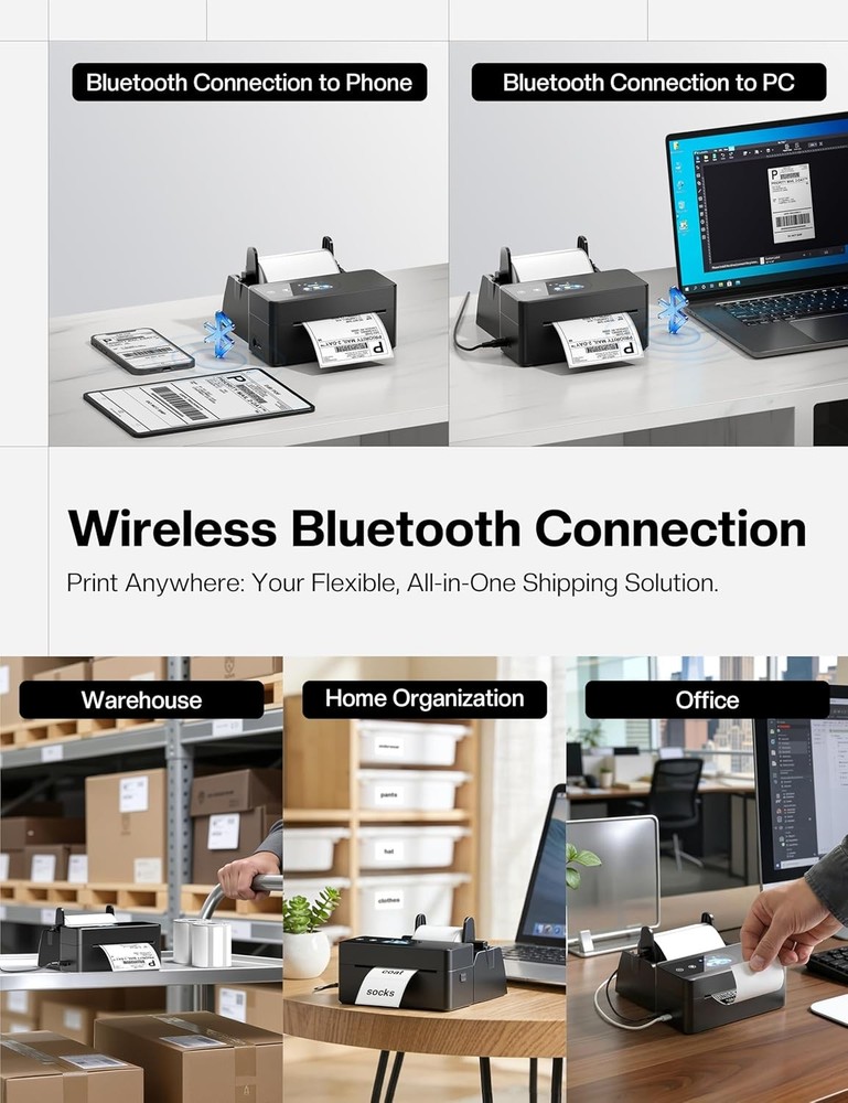 Phomemo PM64D Touchscreen Thermal Label Printer Bluetooth+USB NEW with Holder