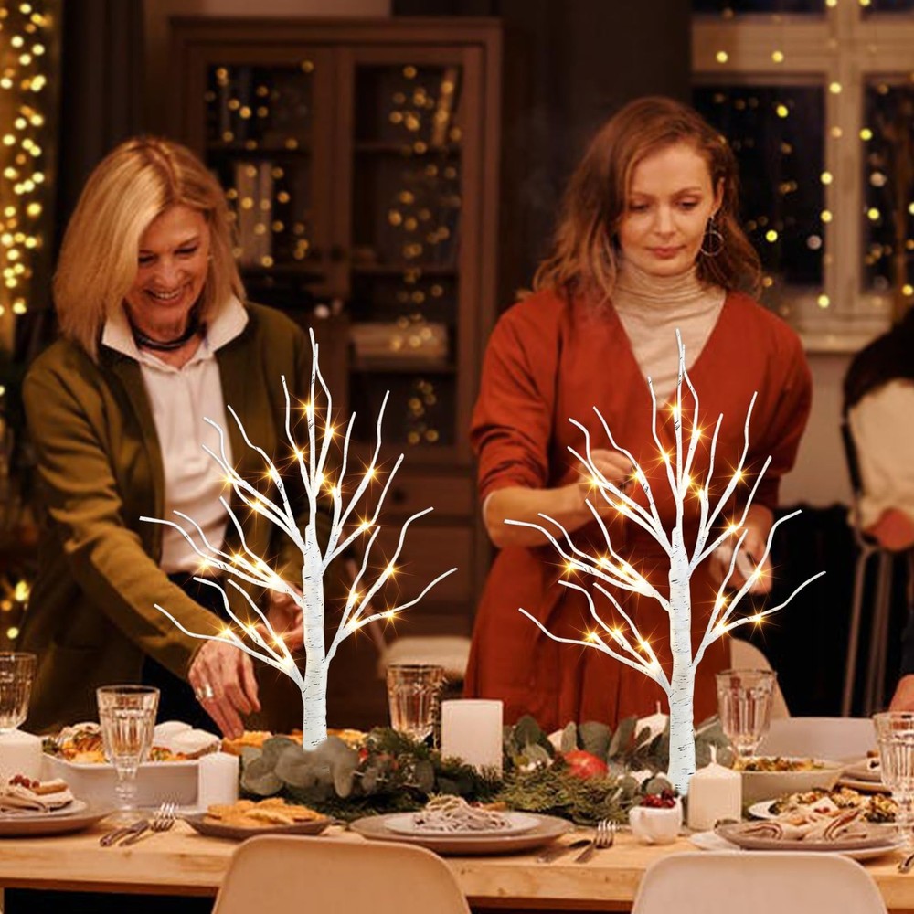 Easter Decorations, 2FT Birch Tree with LED Lights, Warm White Light up Tree ...