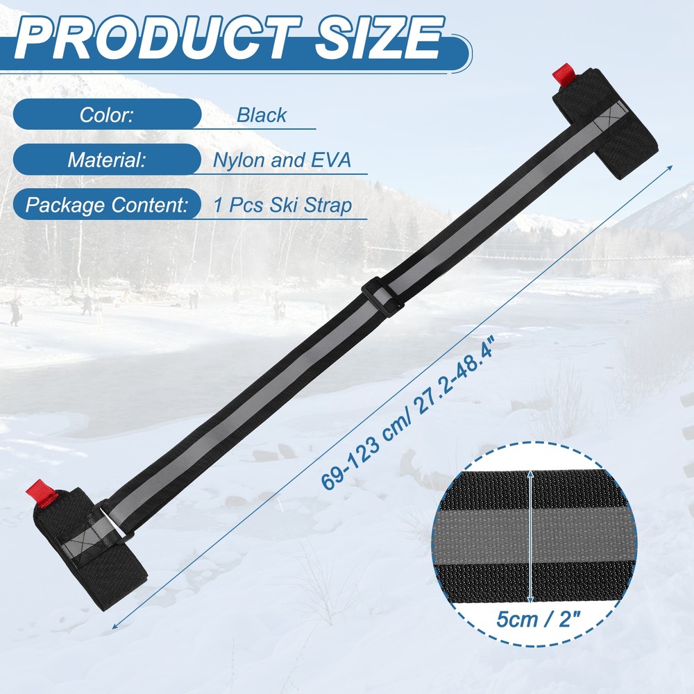 Ski Strap, Adjustable Ski Carrier Shoulder Straps,Black & 48.4"
