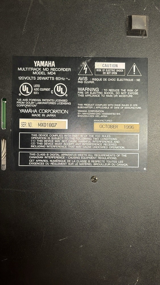 Yamaha MD4 Multitrack MD Recorder 100V No Cords Untested 1996 Footed