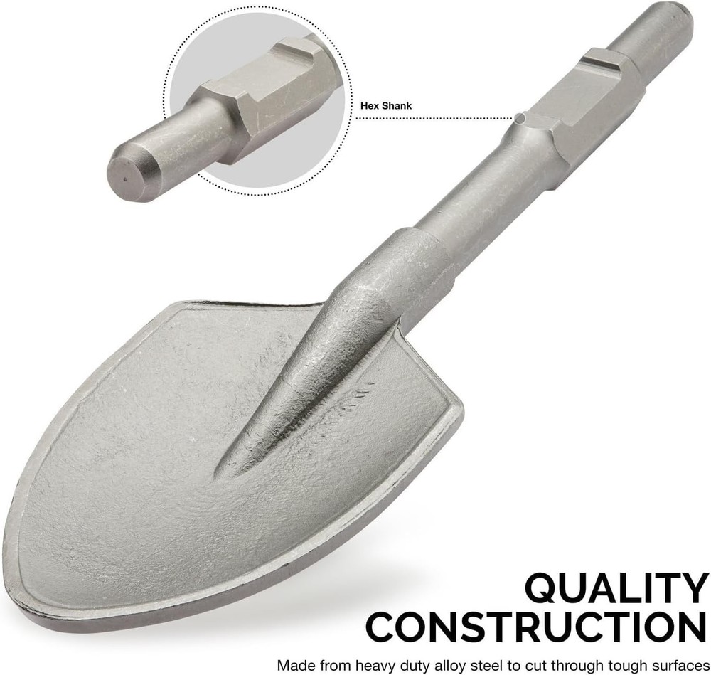 1-1/8" Hex Shank Shovel Spade Chisel Bits for Demolition Hammers, 17.5" Long