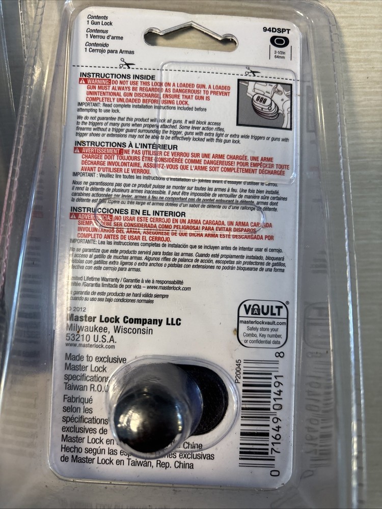 2 Two Pack 94DSPT MasterLock Trigger Combination Gun Lock Black NEW