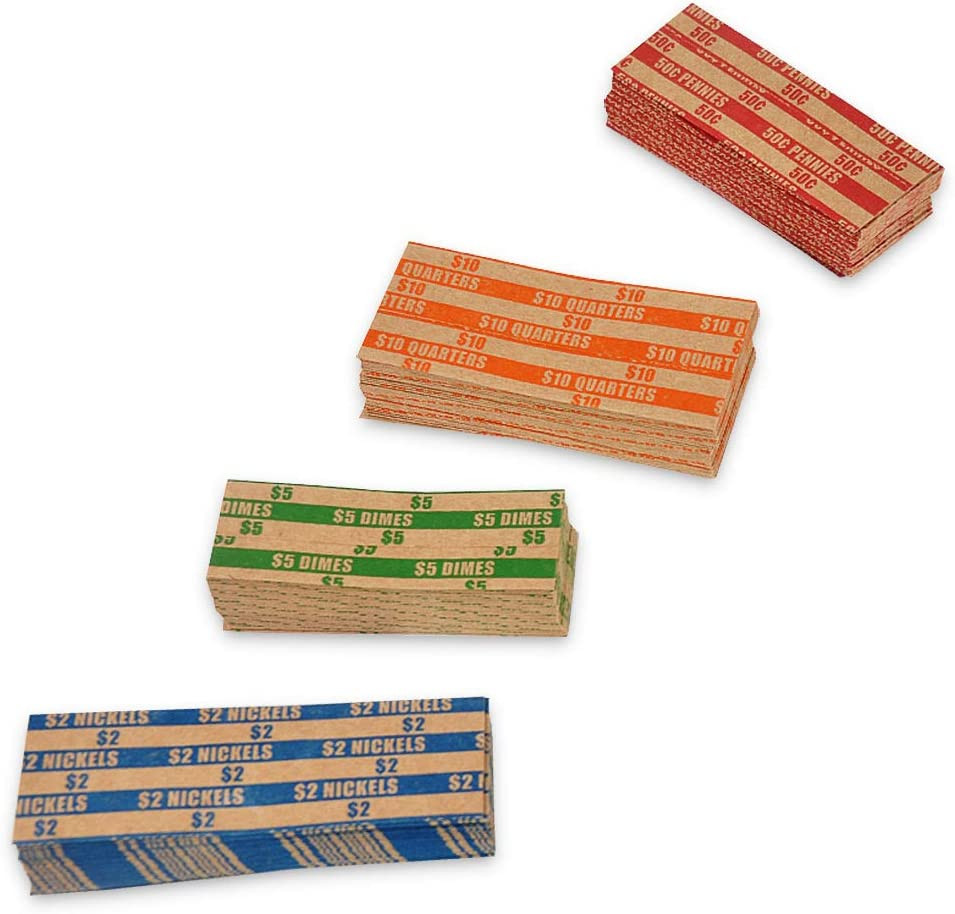 Essential 200 Pcs Assorted Packed Flat Stripped Coin Wrappers,Coin Rolls Wrapper
