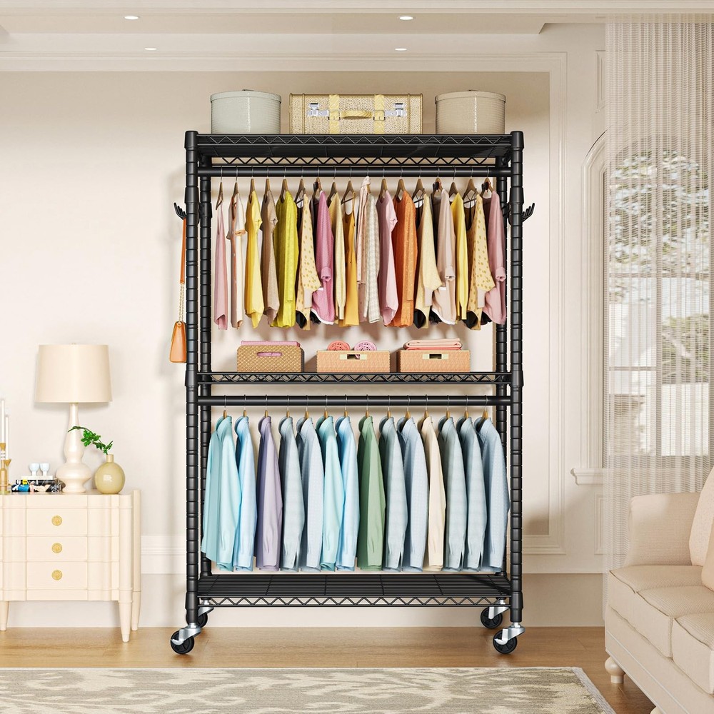 P1 Plus Rolling Clothes Rack, 22mm Diameter Heavy Duty Garment Rack with Whee...