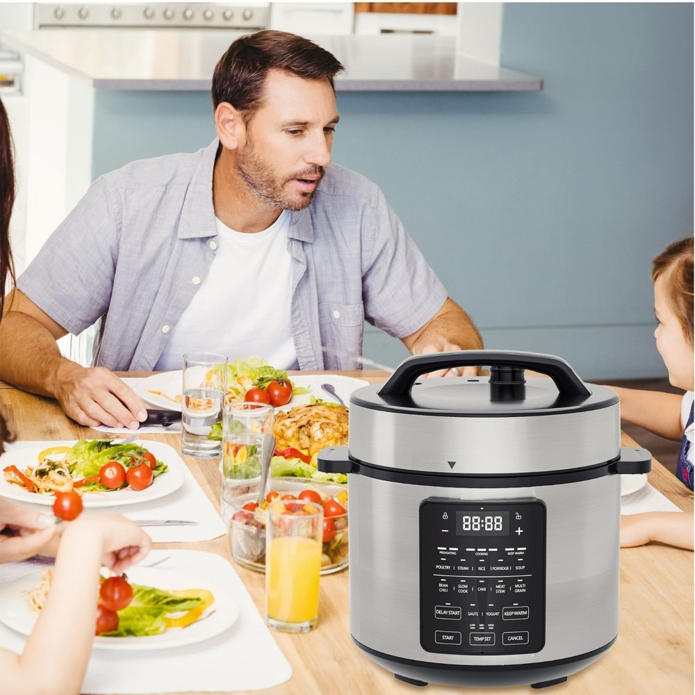 EDX 6 Quart 7-in-1 Electric Pressure Cooker with Multi-Function Features, Silver
