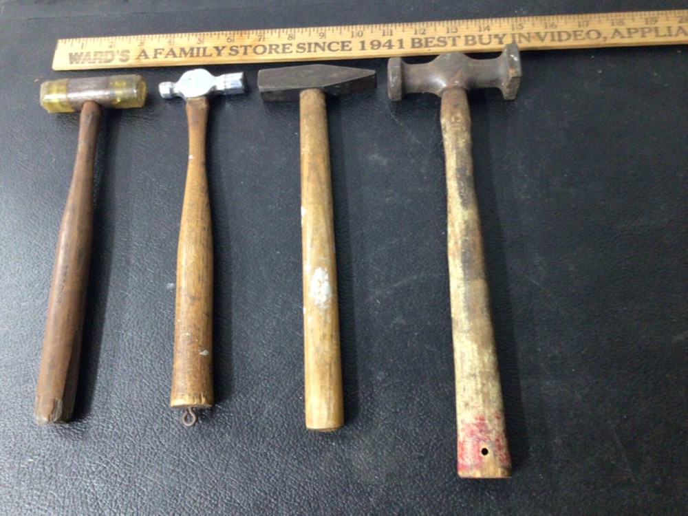 FOUR Vintage Auto Body Hammer Flat Round Head  LOT