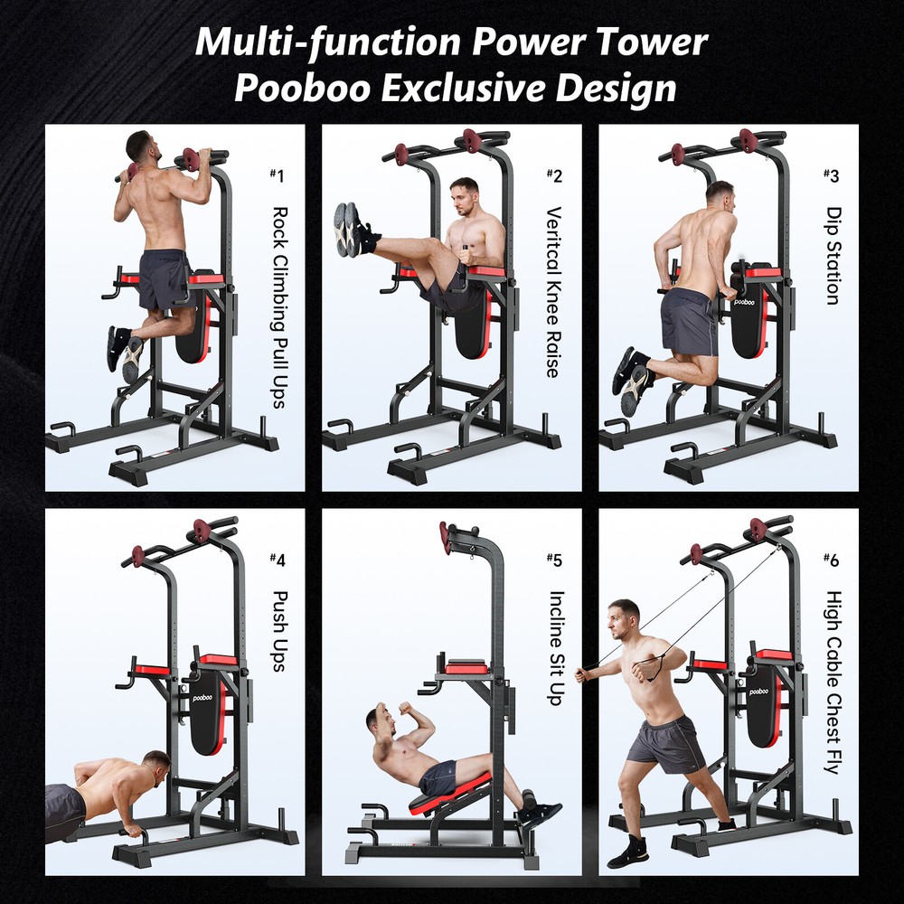 Multifunction Power Tower Dip Station Pull up Bar Power Rack with Incline Bench