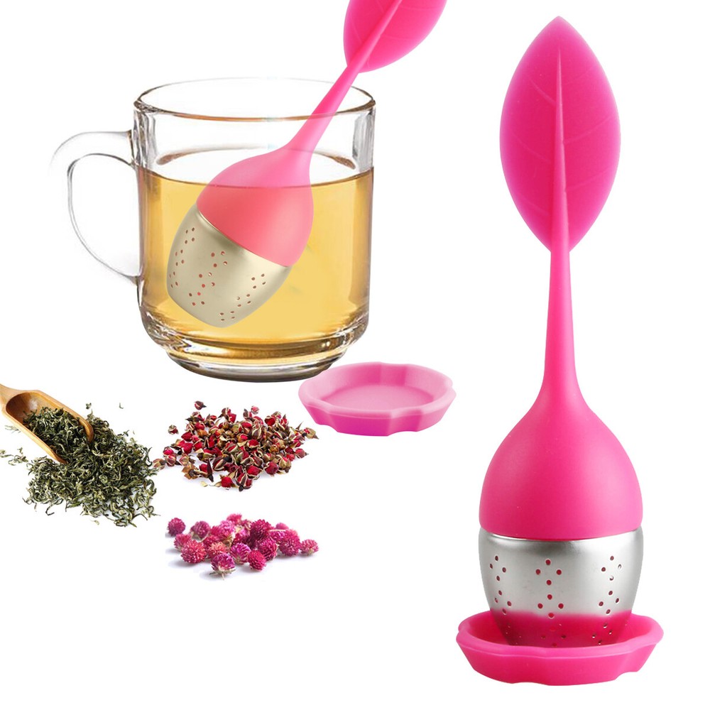 Silicone Tea Infuser Strainer Stainless Herbal Spice Filter Diffuser Pink+Yellow
