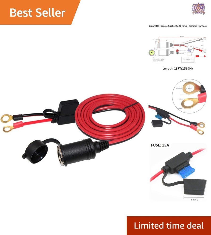 13FT 12V Female Cigarette Lighter Socket Extension Cord Car Accessory
