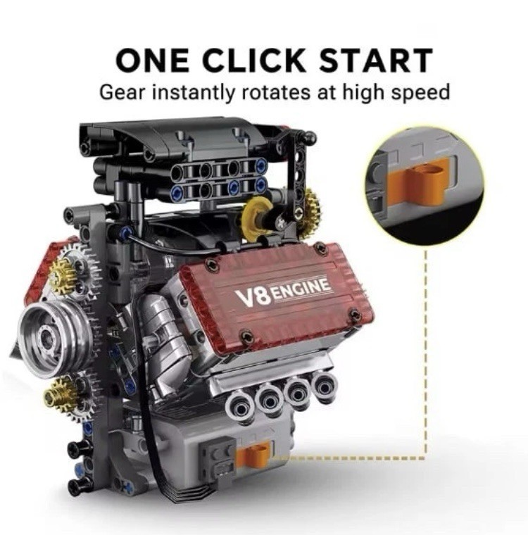 V8 Machine MOC Building Blocks Sets Motorized Engine Simulation Bricks Model