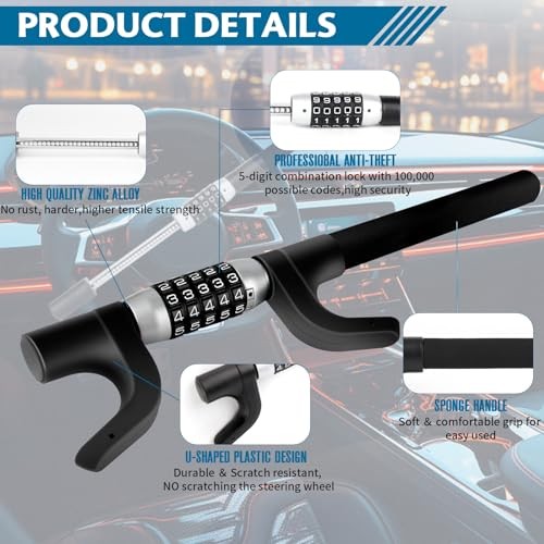 Car Steering Lock Anti-Theft Device, Multiple Password High-Security,