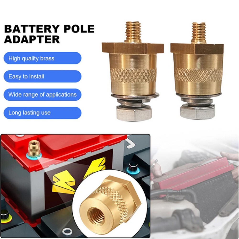 4PC Battery Pole Adapter Terminal Connector Brass M6 M8 Thread Positive Negative