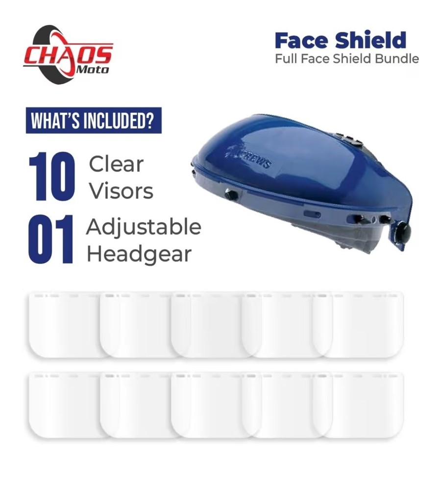 10 Clear Face Shield Visors + 1 Headgear Bundle, 8x15.5, 0.040" Thick - Scratch