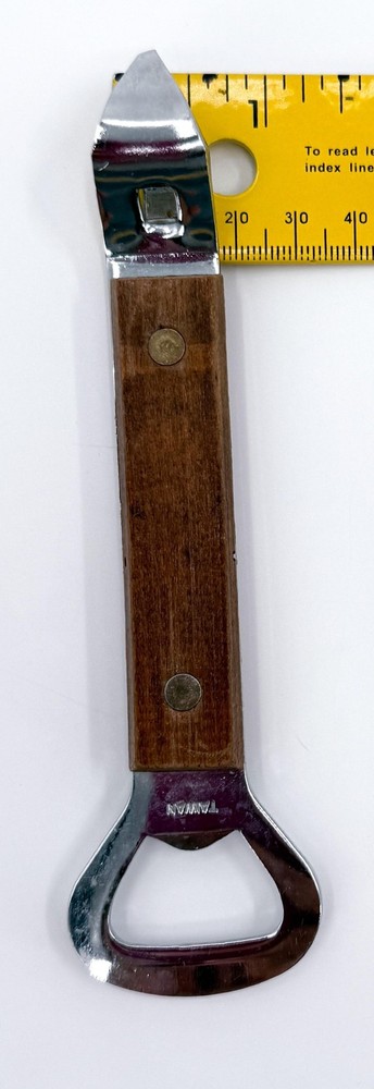 Vintage Wood Handle Bottle Opener Can Punch Taiwan Barware Dual Function Tool