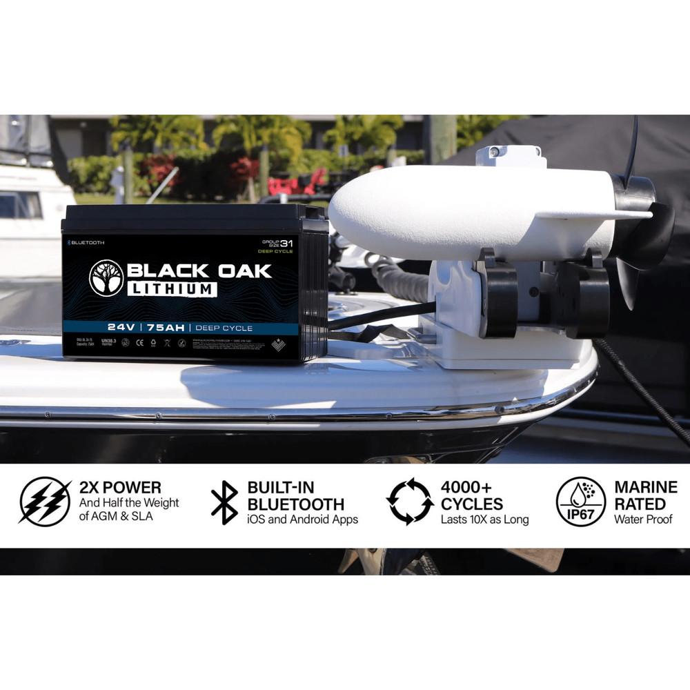 Black Oak 24V Lithium Deep Cycle 75Ah Trolling Motor Battery