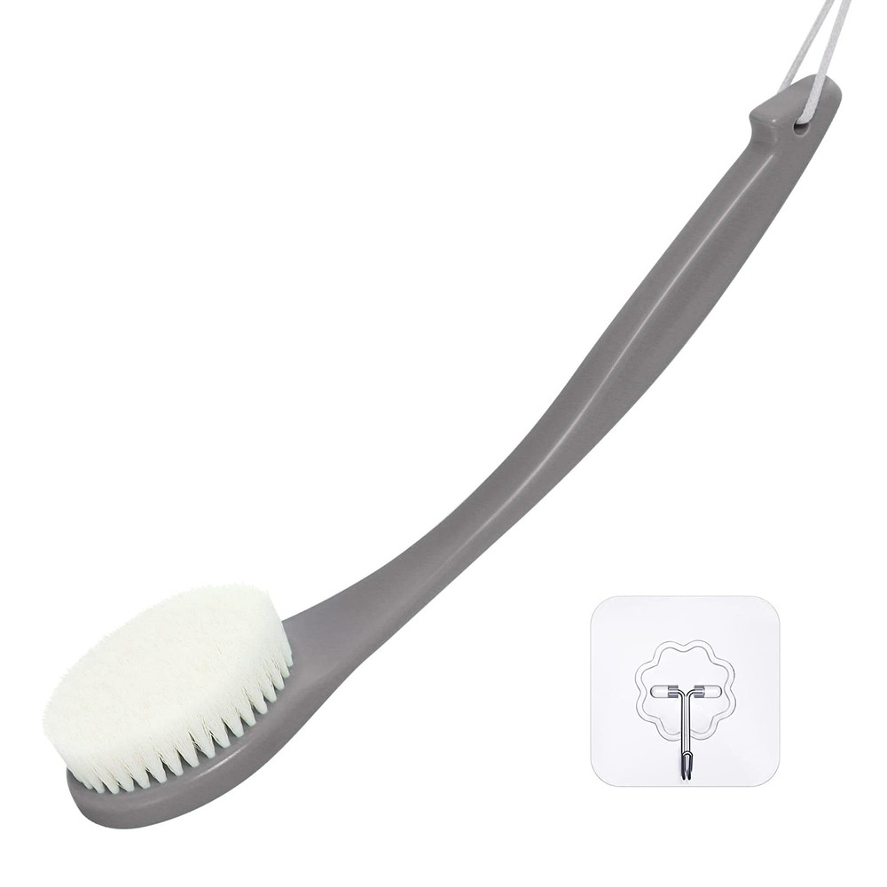 Exfoliating Shower Brush Back Scrubber Long Handle, Plastic Bath Moderate Grey