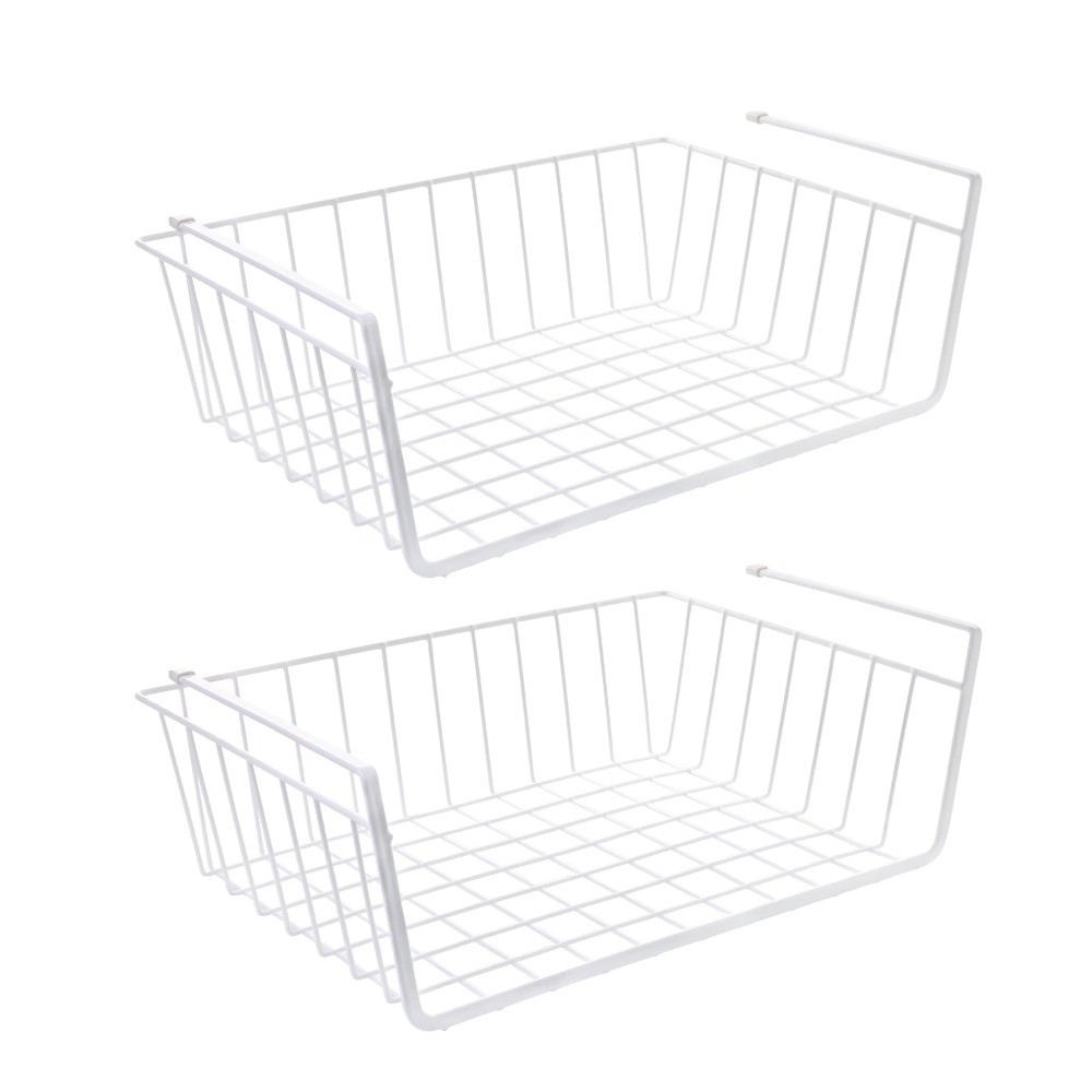 Storage Baskets, Metal Cabinet and Pantry Shelf Organizer, 2 Pack, White