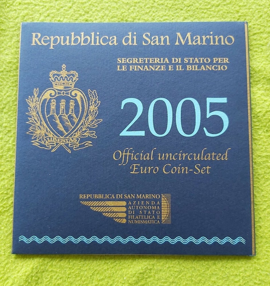 SAN MARINO 9 DIFFERENT UNC COINS SET 1 CENT - 5 EURO SILVER 2005 YEAR MINT PACK