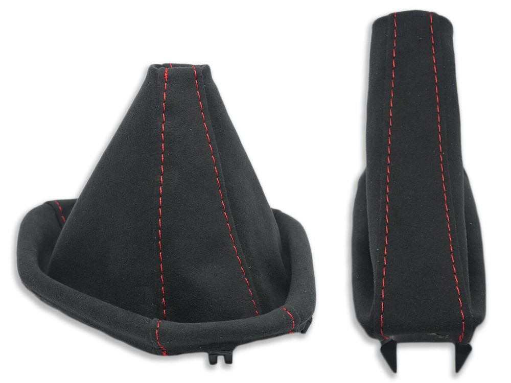 FOR BMW E39 95-04 LHD GEAR SHIFT + EBRAKE GAITER ALCANTARA STITCH RED + FRAME