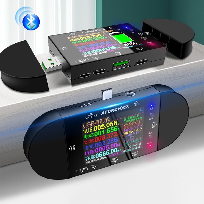 ATORCH UD24 USB Voltmeter Voltage Current Meter DC Digital Tester 12 DC Adapters