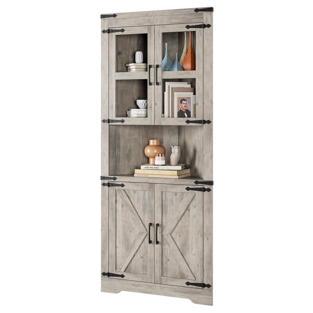 ⭐Corner Storage Cabinet, Bathroom Floor Storage Cabinet with Doors,Kitchen,Grey