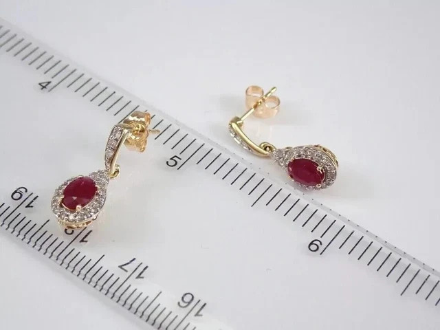 2Ct Lab Created Diamond Ruby Halo Drop/Dangle Earrings 14k Yellow Gold Plated