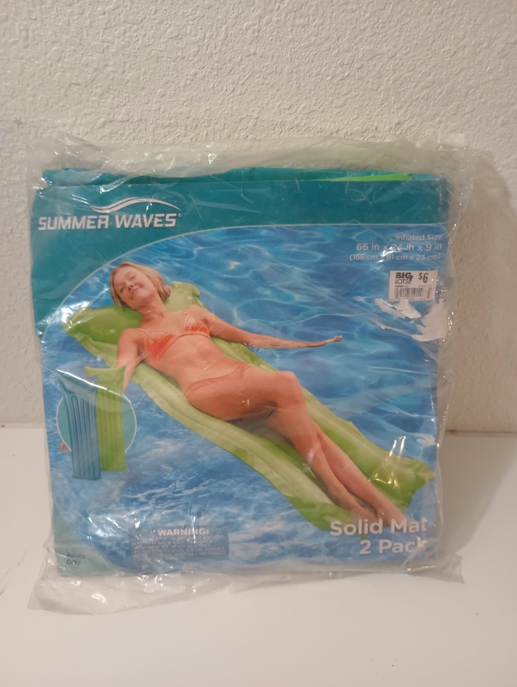 Summer Waves Solid Mat 2 Pack Inflatable Pool Floatation 66x24x9 Adult Summer