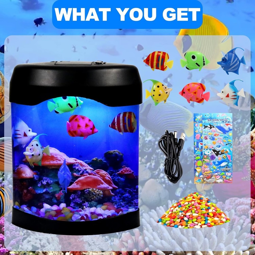 Realistic Fish Tank Night Light - USB Powered LED Aquarium