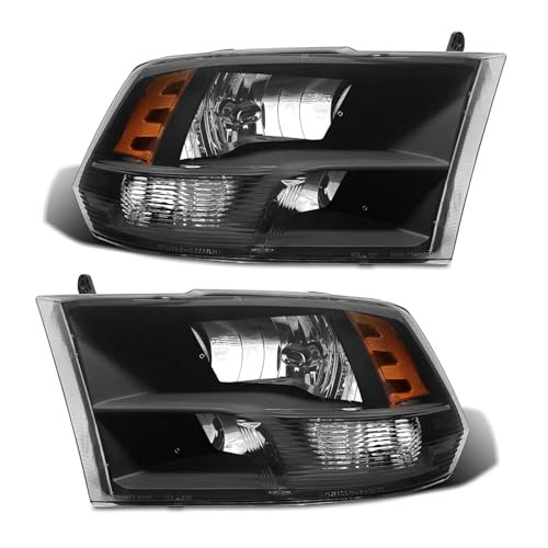 for 2009-2018 Dodge Ram Headlight Assembly Black Housing Amber Reflector