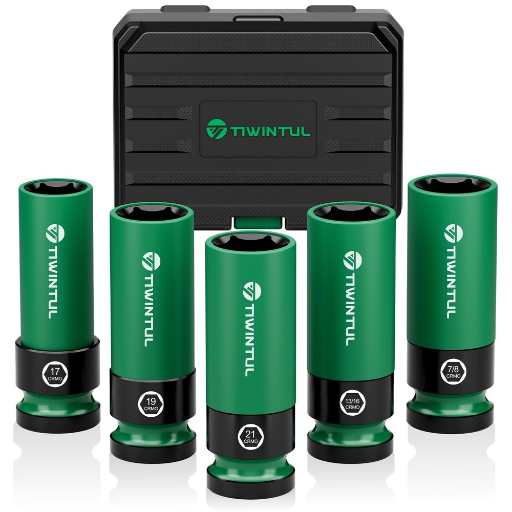 TIWINTUL 1/2" Wheel Protector Impact Socket Set, 5Pcs 5PCS(SAE+Metric)