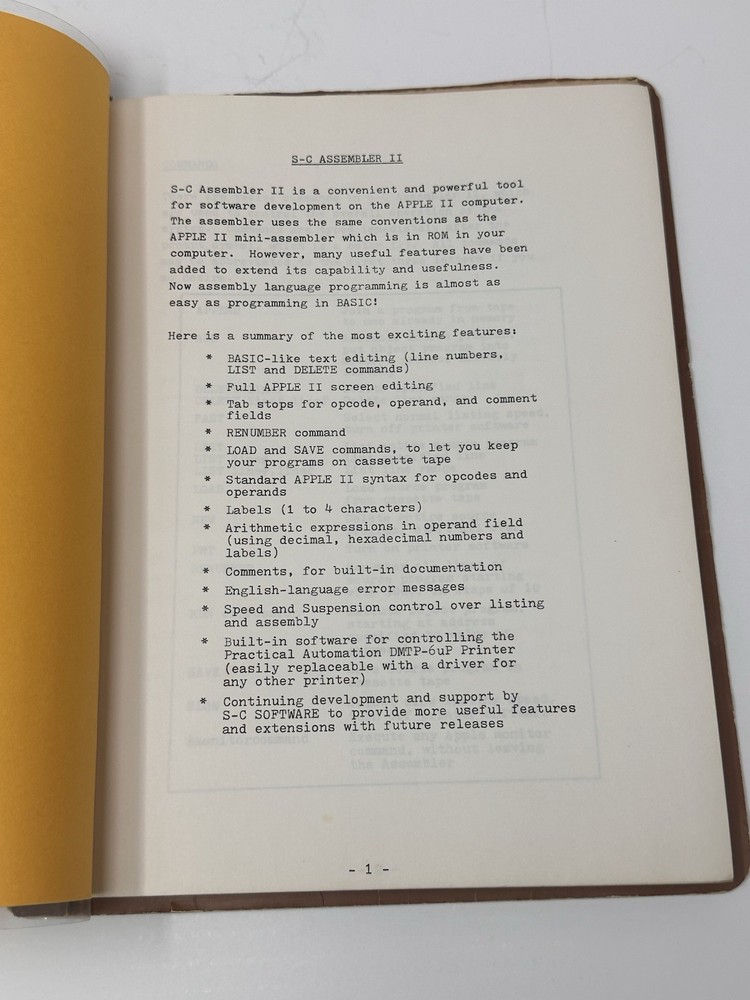 Vintage 1978 S-C Assembler II Manual For Apple Computer II