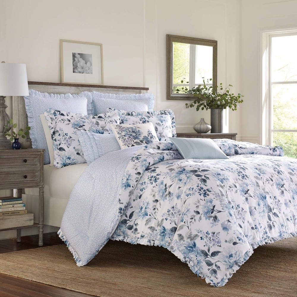 Ruffled Throw Pillow Decorative Home Decor W/ Envelope Closure Chloe Blue 14" x