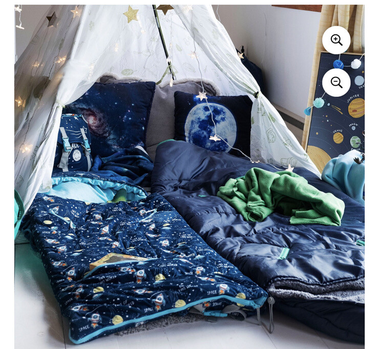 Mimish Sleep-N-Pack, 50 F Packable Kid's Sleeping Bag & Backpack, Space & Rocket