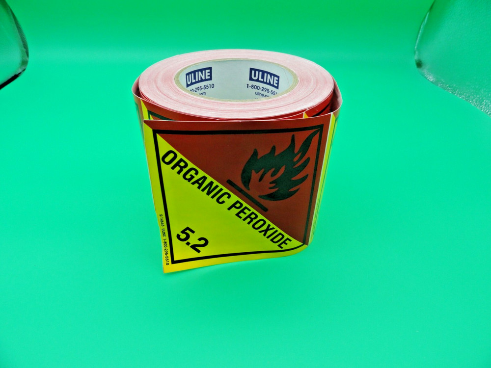 ULINE ORGANIC PEROXIDE 5.2 STICKER ROLL 4"x4"