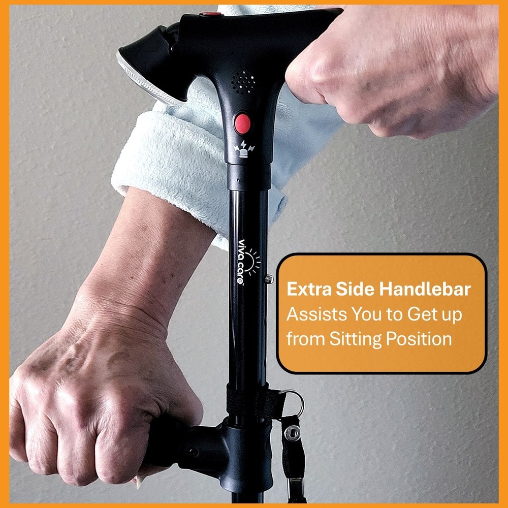 Walking Cane with Light & Alarm - Foldable Adjustable - Size M - New