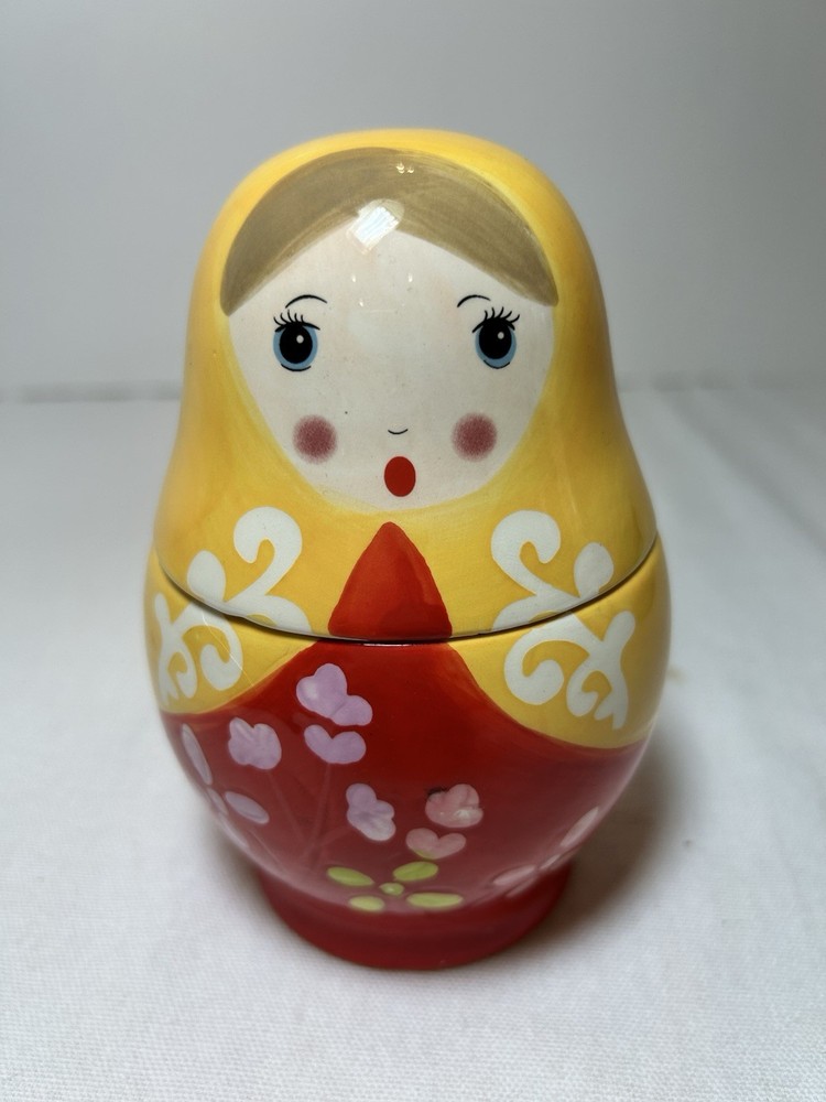 Ceramic Russian Nesting Doll Measuring Cups World Market Set Red Yellow