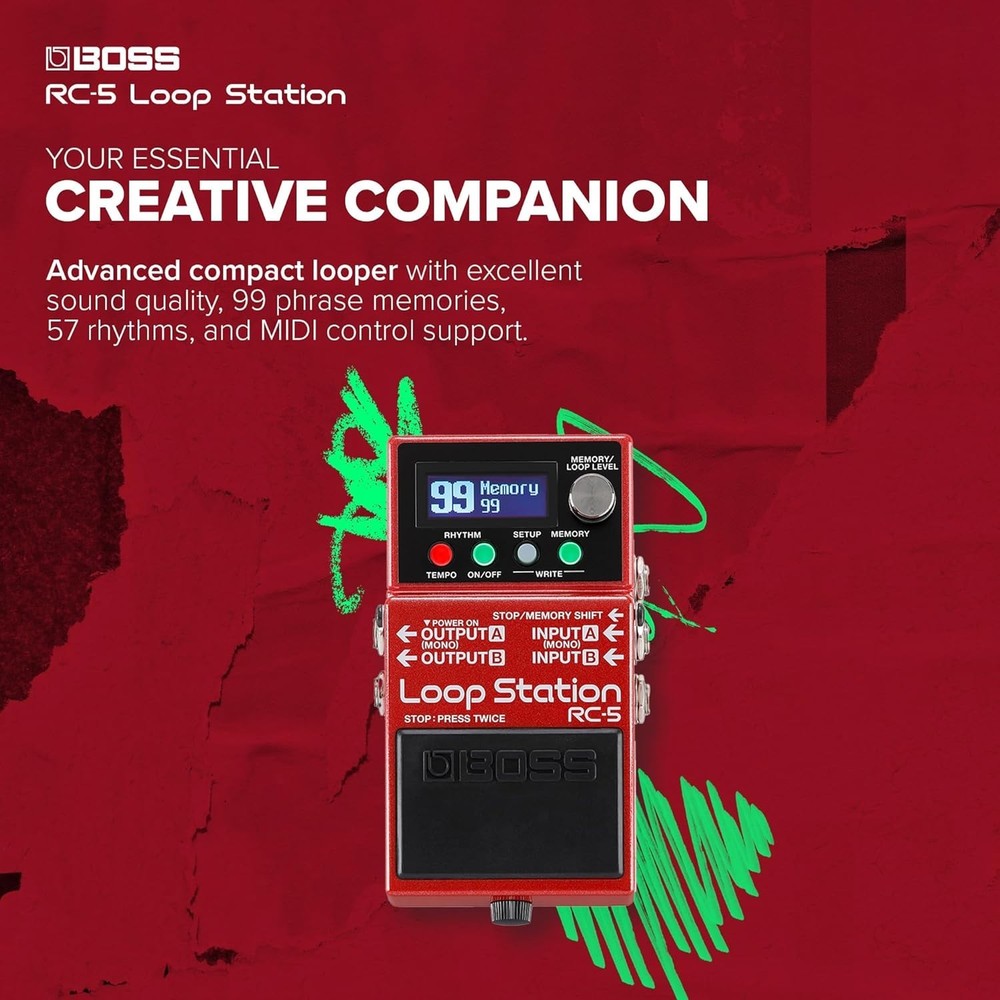 Boss RC-5 Loop Station | Advanced Looping Features in a Compact Pedal | 32-Bit A