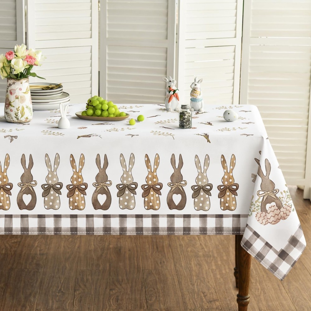 Easter Tablecloth Rectangular, Spring Carrots Bunny Washable