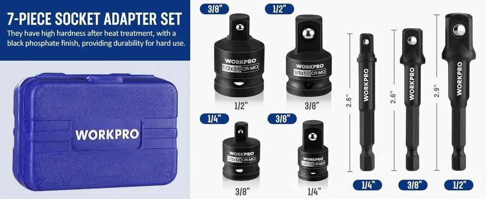 WORKPRO 7Pieces Impact Socket Adapter Set W/3PC 1/4"Hex Shank Drill ExtensionSet