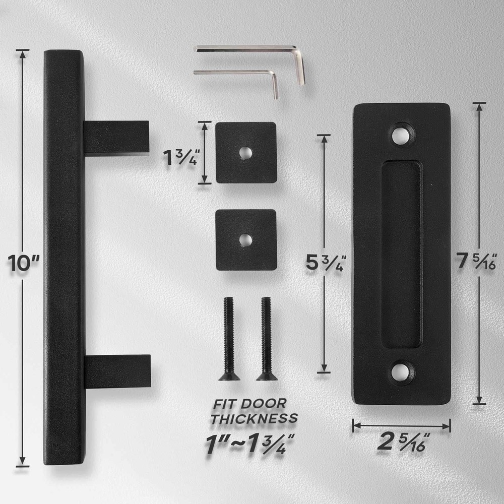 EaseLife 10" Sliding Barn Door Pull Handle with Flush 10 inch(1PCS), Black