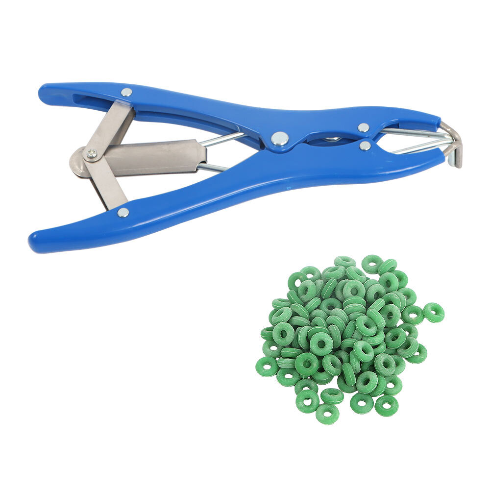 100 Rubber Rings & High-Quality Plastic Livestock Castration Elastrator Pliers
